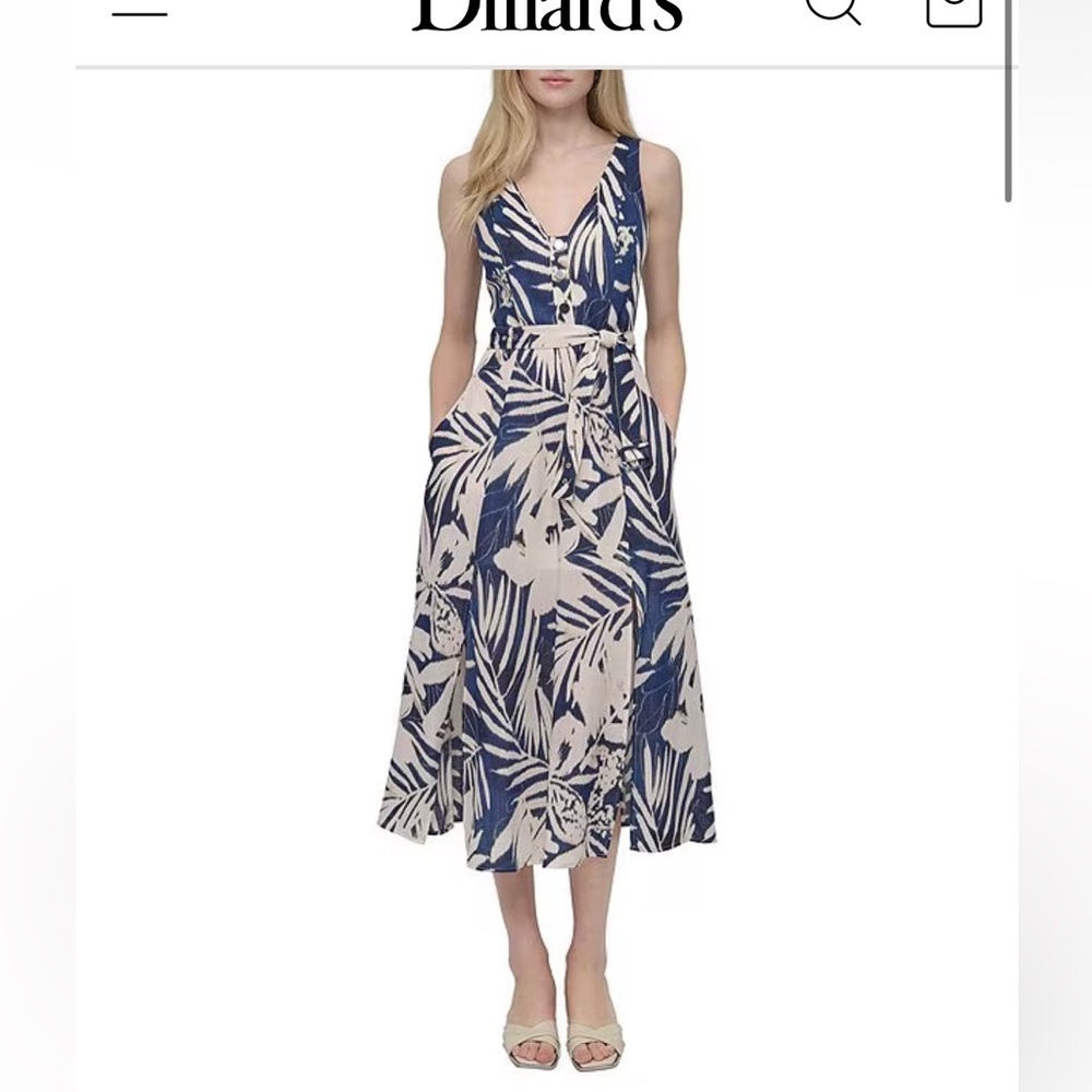 Donna Karan Navy and Cream A-Line Dress